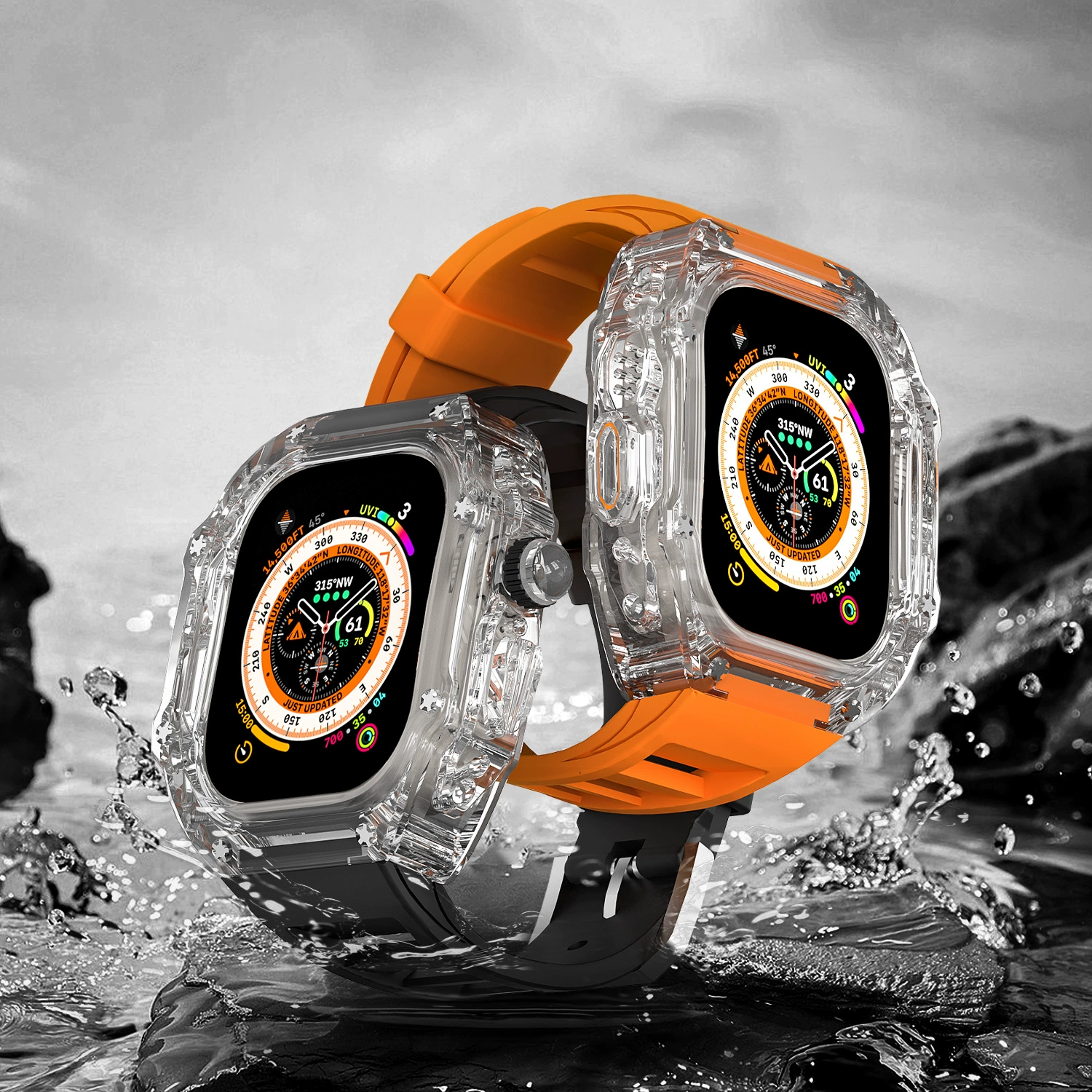 Подходит для Apple Watch 8 Ultra 49 мм с прозрачным корпусом и подставкой из фторированного каучука iWATH45 44