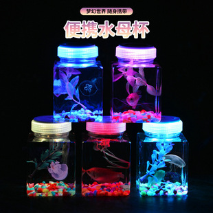 Glow-In-The-Dark Jellyfish Tank with Lights, Betta Tank, Goldfish Bowl with Lid, Pet Box, Insect Box, Desktop Tank, Turtle