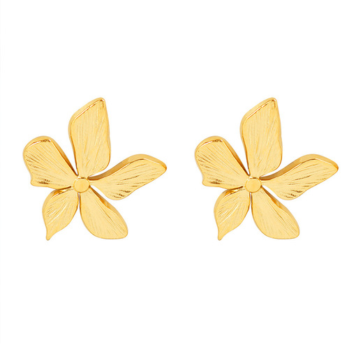 French ins style niche design three-dimensional petal embossed retro earrings 18k gold plated stainless steel ear jewelry F551