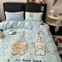 冬季ins可爱卡通毛巾绣牛奶绒四件套加绒加厚床单被套宿舍三件套4
