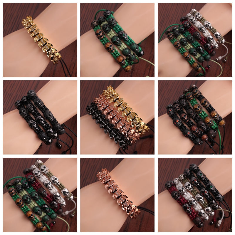 Modisches, Verstellbares, Kupfernes Zirkonarmband Mit Totenkopf display picture 2