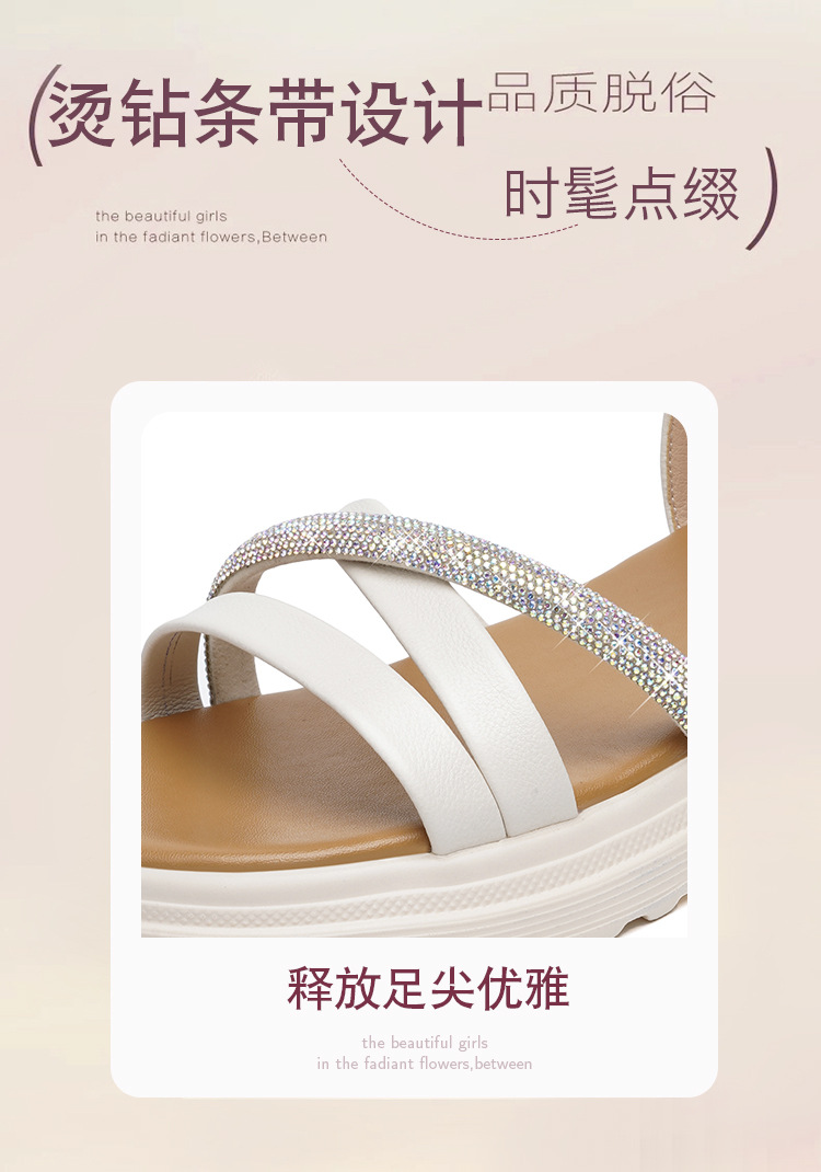 Sandal nữ đế xuồng cao gót đính đá da bò mềm — Trắng kem【Da bò lớp đầu】 chi tiết 3