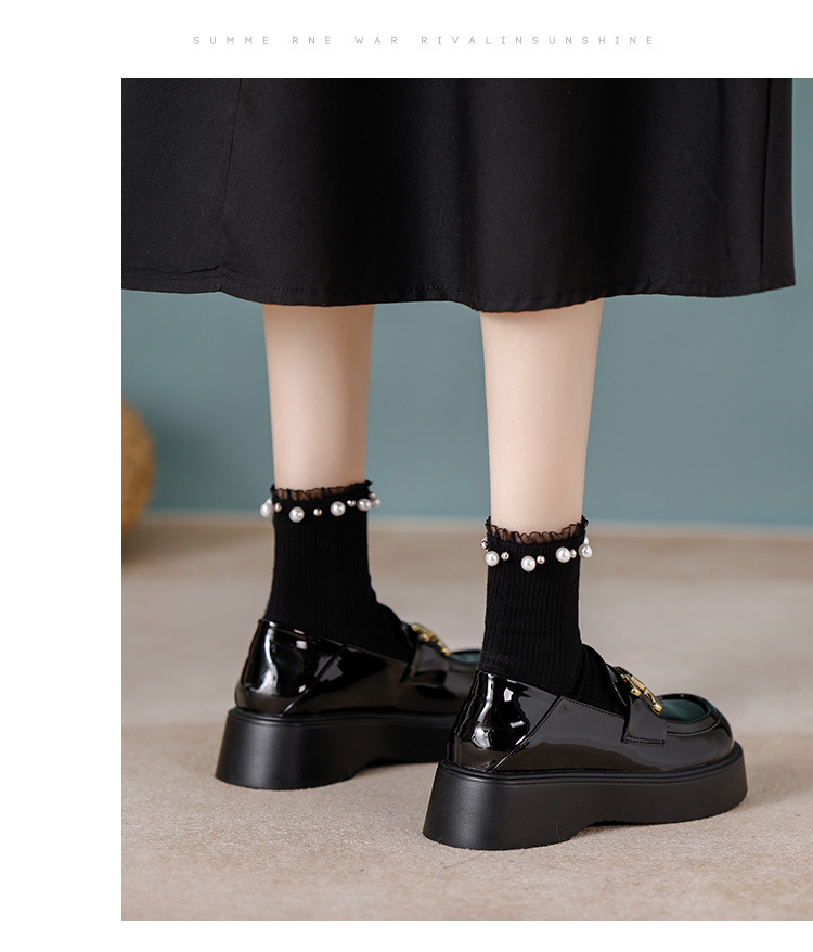 Britannico fibbia in metallo piccola pelle da donna 2024 primavera nuovo nero versatile passo su Lefu per scarpe rialzate interne da donna_voghion.com