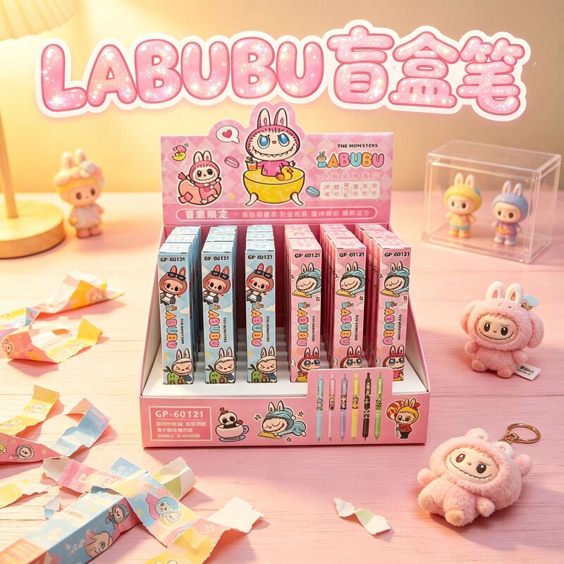 New cartoon LABUBU themed scented blind box pen for students' daily writing, black retractable gel pen, wholesale New cartoon LABUBU themed scented blind box pen for students' daily writing, black retractable gel pen, wholesale