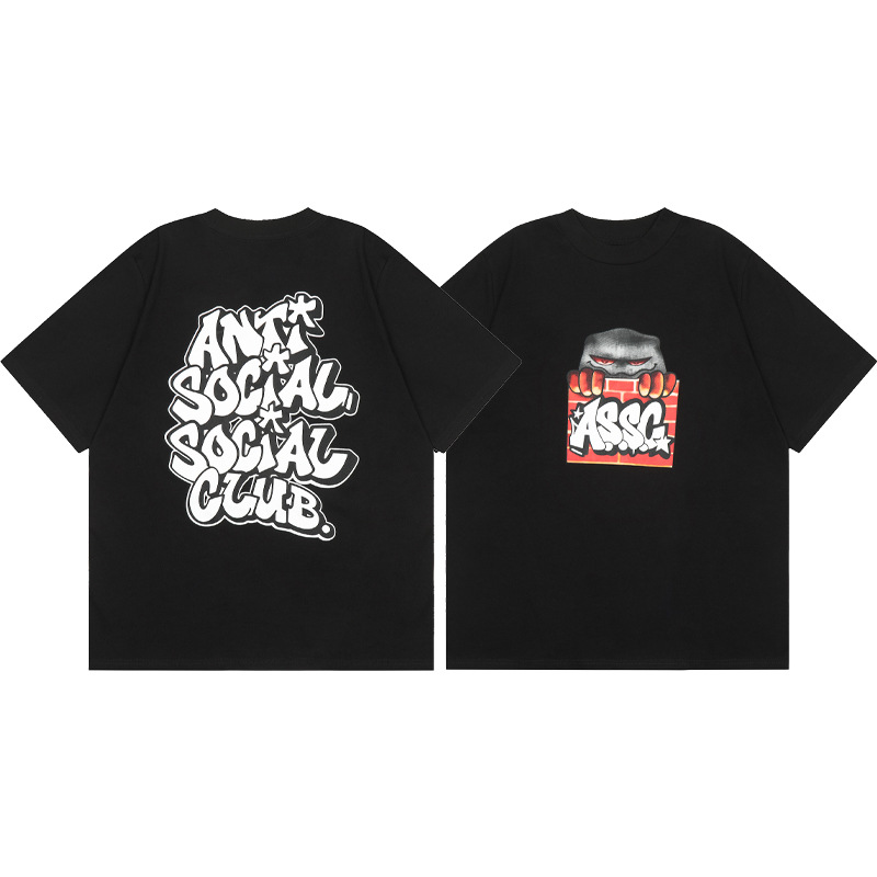 Diferencia de moneda del mercado ASSC CLUB fujiwaro Lightning serie impresa camiseta suelta de manga corta para hombres y mujeres