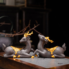 Cute Purple Clay Deer Trendy Living Room Tea Pet Ornament Office Desk Desk Decor Fortune Bringer Home Use Tea Set High-end Accessory