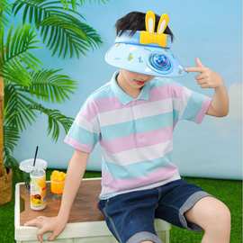 儿童帽子夏季新款会发光兔耳朵风扇空顶帽男女宝宝休闲防晒太阳帽