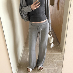 抽绳系带垂垂裤女2025新款针织垂感松弛慵懒风显瘦直筒窄版休闲裤