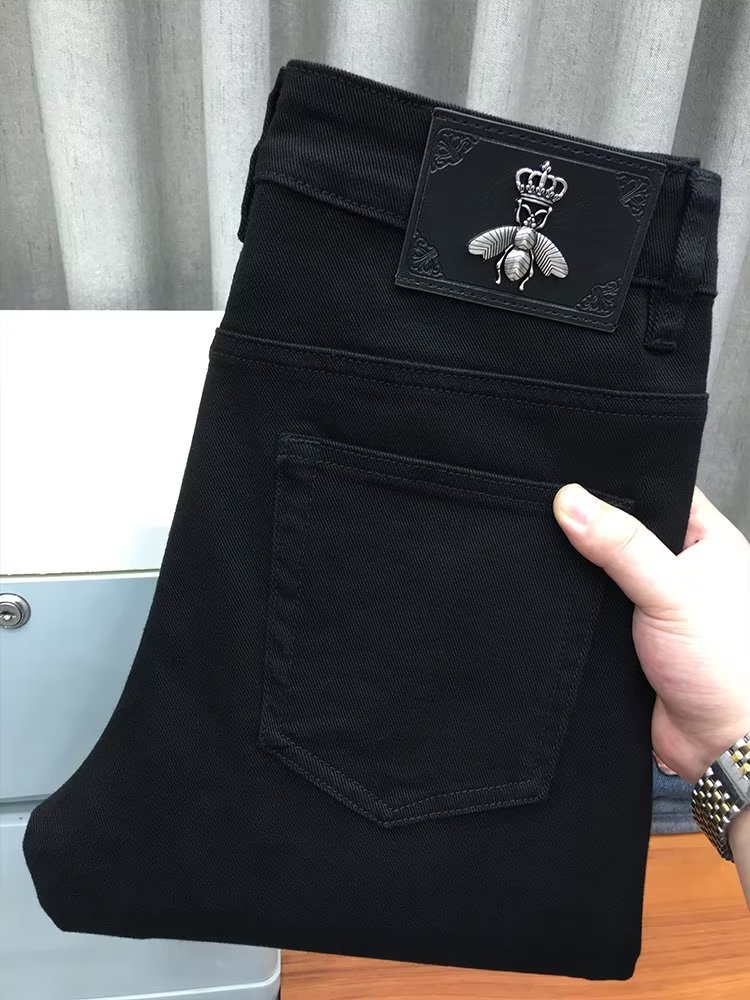 Little Bee High End Herbst Schwarze Jeans Herren Trend Elastische Slim Fit Kleine Füße Lange Hosen Große Lose Gerade_voghion.com