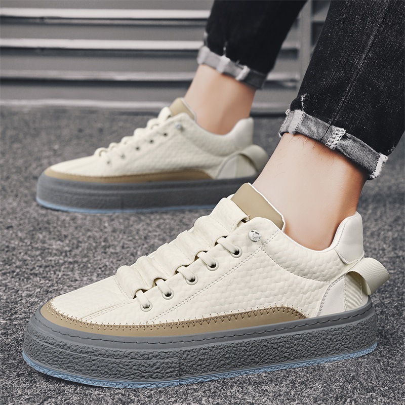 网红直播学生板鞋男装港风潮流皮面休闲运动小白鞋韩版懒人皮鞋男