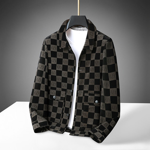 Plus size jacket men's lapel casual woolen coat handsome Spring and Autumn plus size trendy brand Youth loose top