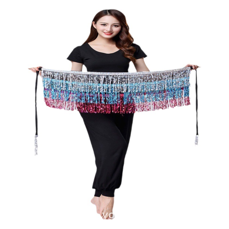 Shengda Jiayi danza del vientre cadena de la cintura India bohemio rendimiento ropa falda cintura toalla lentejuelas borla cadena de la cintura al por mayor