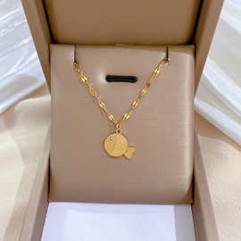 【通体钛钢】磨砂小鱼气质个性极简风炉内真金项链女ins锁骨链