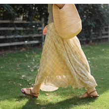 solihgter 法式格子不规则半身裙女夏季25新款垂坠感飘逸长裙