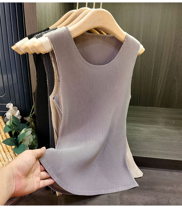 Áo ba lỗ xếp ly cổ tròn trơn màu thời trang nữ mùa hè — Màu đen, Màu xám đậm, Màu trắng, Màu xám chi tiết 27