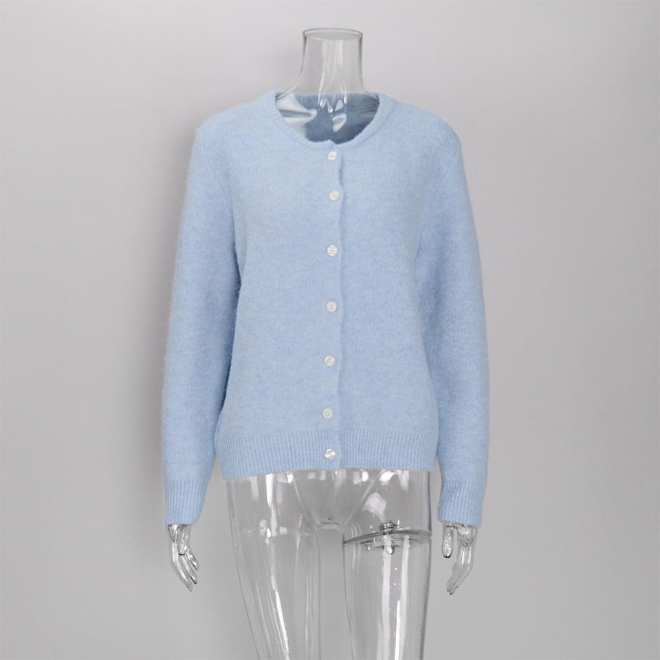 Áo khoác cardigan len nữ cổ tròn dài tay cài một hàng cúc phong cách retro thanh lịch — Màu trắng, Màu xám đậm, Xanh da trời, Xanh lá cây chi tiết 39