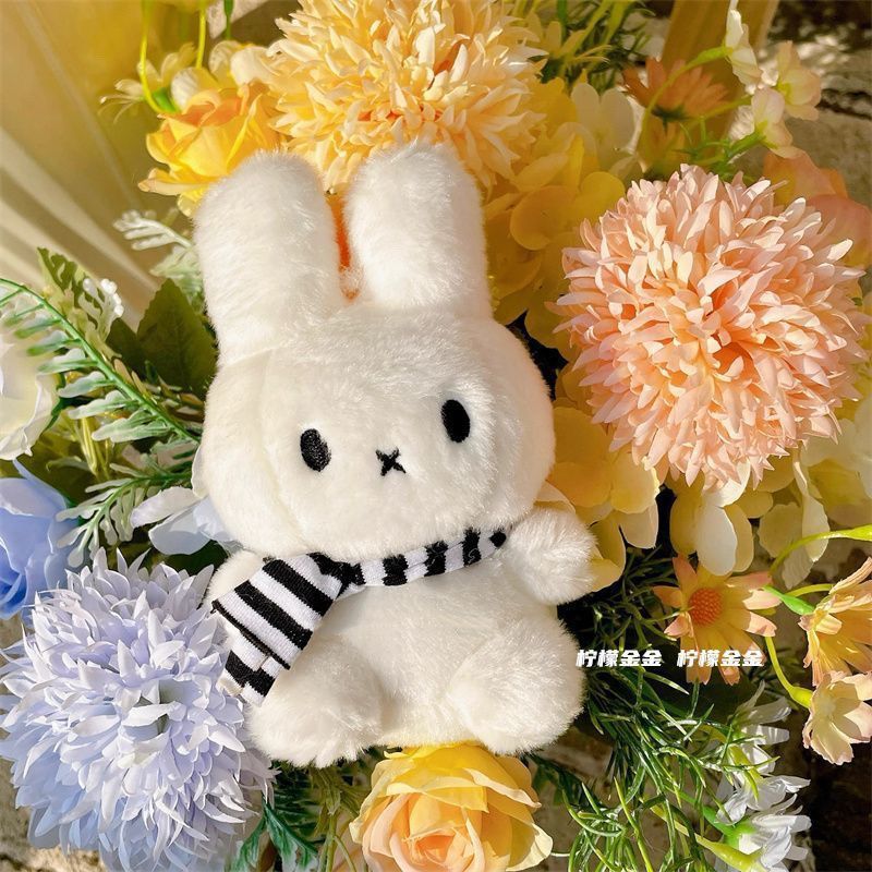 Miffy Pendant Cute Striped Scarf Plush Doll Super Adorable Mini White Rabbit Bag Pendant Wholesale Price