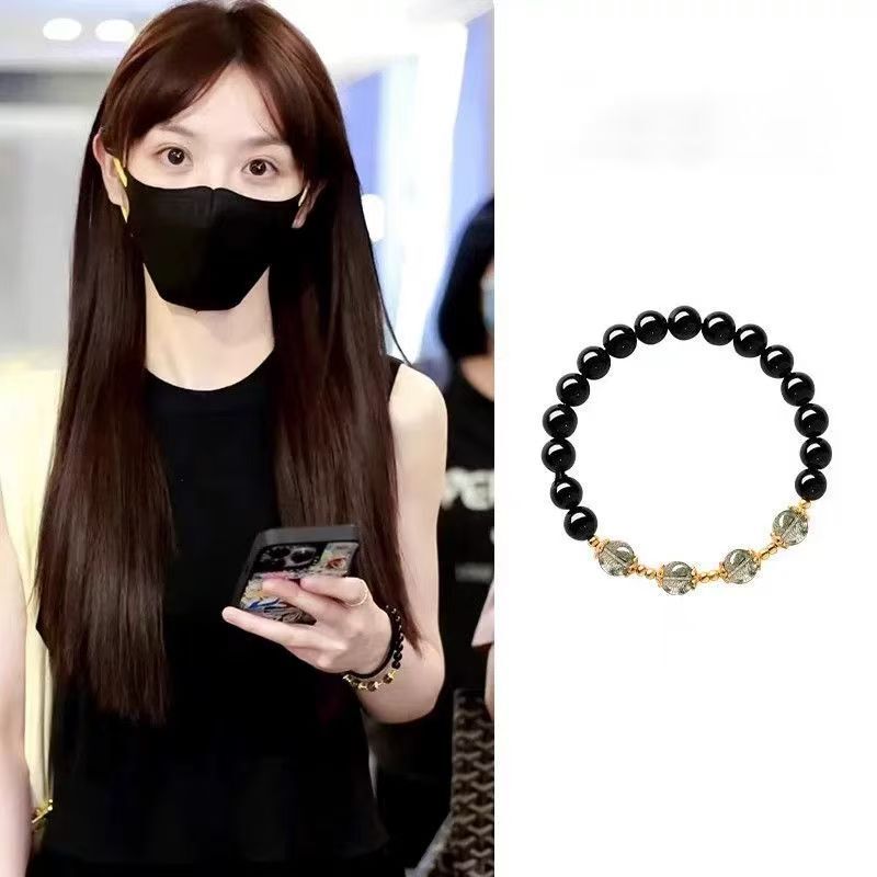 Tian Xiuwei's Same Style Natural Green Ghost Obsidian Bracelet Women's Crystal Bracelet Transfer Beads Gift Jewelry for Girlfriend