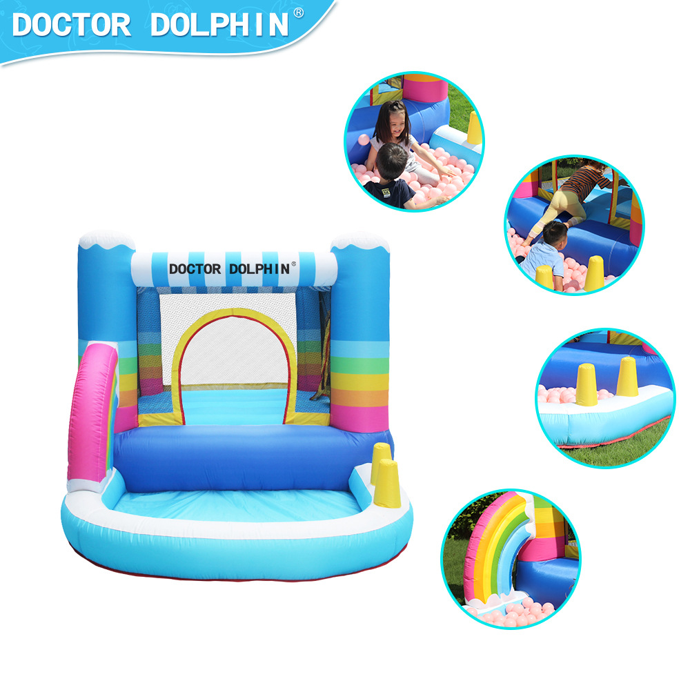 Trampolín arcoíris, castillo inflable para niños, instalaciones de entretenimiento pequeñas para interiores, trampolín para el hogar, combinación de piscina de olas, castillo inflable