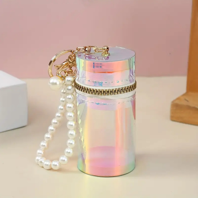 Japanese and Korean Style Ins Transparent Lipstick Bag with Pearl Bucket Bag Headset Coin Purse Lipstick Keychain Storage Bag
