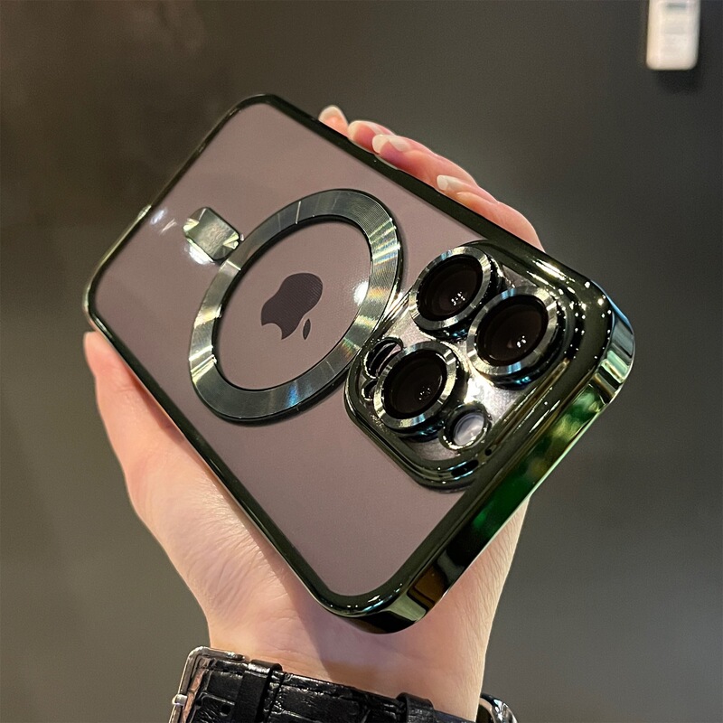 Suitable for iPhone16 Electroplating Mobile Phone Soft Shell Apple 15PromaxCD Pattern Magnetic Lens Film 12 Protective Cover 13