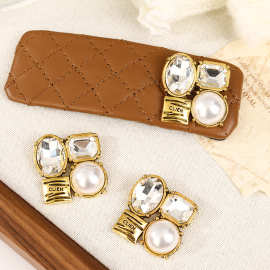 韩版复古珍珠字母diy合金饰品配件几何风轻奢洞洞鞋发卡配饰材料