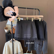 高腰a字半身裙秋冬韩版木耳边小众百搭显瘦防走光木耳边呢子裙