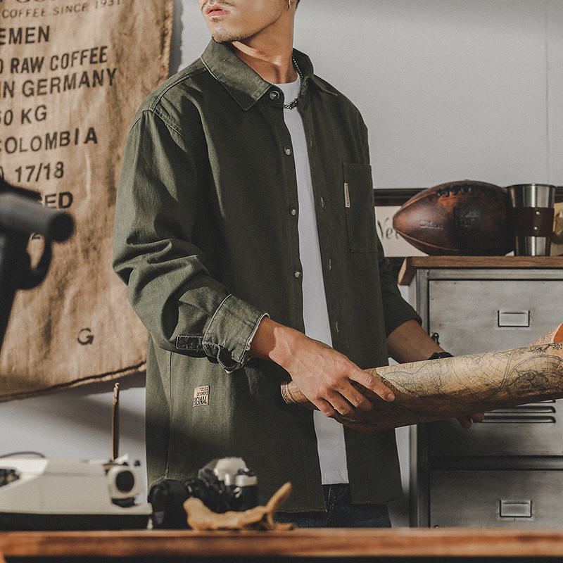 American Retro Tooling Shirt Men's Long Sleeve 2023 New Japanese Style Loose Large Size Shirt Men's Autumn Coat Men