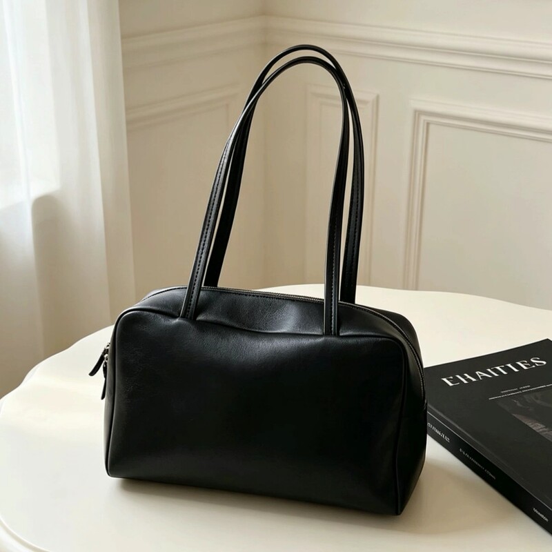 New Commuter High-End First-Layer Sheepskin Bowling Bag, High-End Genuine Leather Soft Leather Handbag, Simple Design