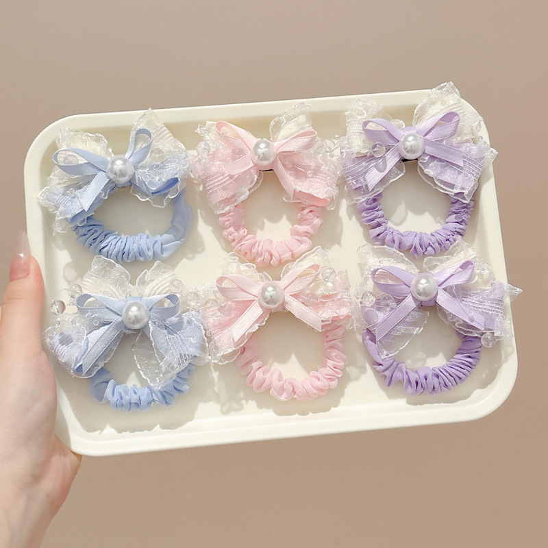 Pajarita de malla para niños, lazo para el cabello, niña linda y no lastima el cabello, cuerda para la cabeza de princesa, cuerda para el cabello duradera de alta elasticidad para niñas