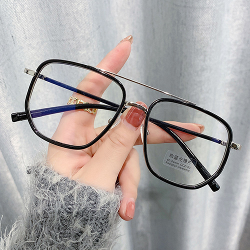 New Anti-blue Light Plain Glasses Men's and Women's Retro Polygonal Double-Beam Eyeglasses Internet Popular Myopia Frame 8025