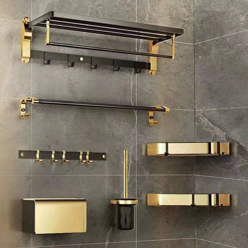 New Chinese-Style Space Aluminum Towel Rack Bathroom Storage Rack Black Gold Towel Rack Five-Piece Set Double-Layer Storage New Chinese-Style Space Aluminum Towel Rack Bathroom Storage Rack Black Gold Towel Rack Five-Piece Set Double-Layer Storage