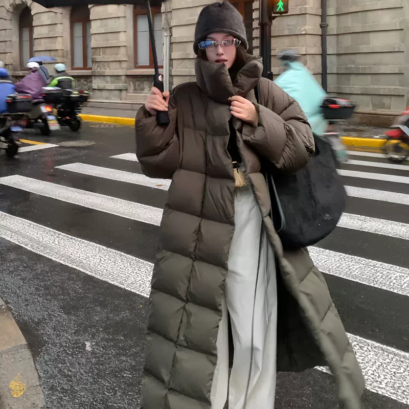 2025年新款冬季立领中长款棉服女时尚宽松小个子加厚保暖棉衣外套