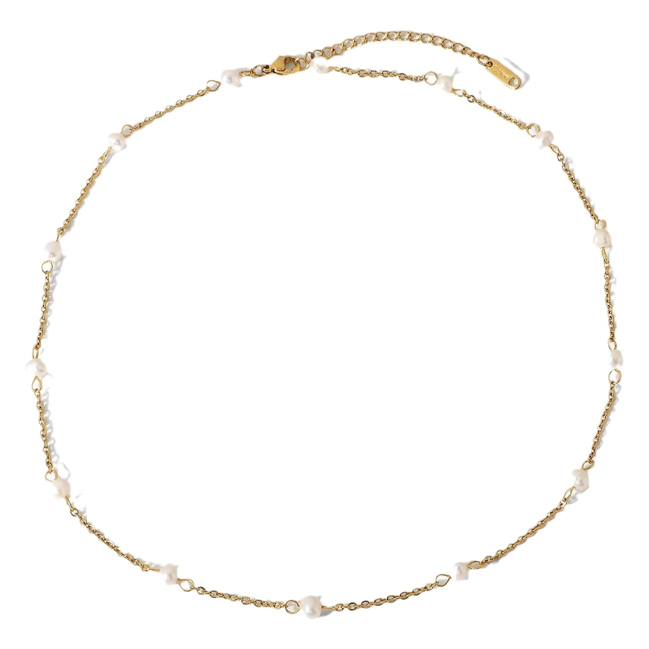 Europa y América INS Internet celebridad nuevo collar de perlas 18K chapado en oro Cadena de acero inoxidable Cadena de cuello de perlas de agua dulce natural para las mujeres