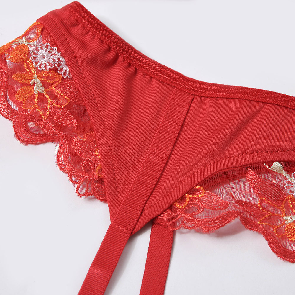 Girdle Embroidery See-Through Lace Three-Piece Underwear Set NSMDN114579