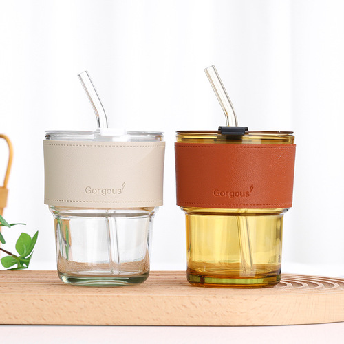 High-looking glass cup Internet celebrity ins style bamboo cup printed logo advertising cup flower tea cup souvenir cup