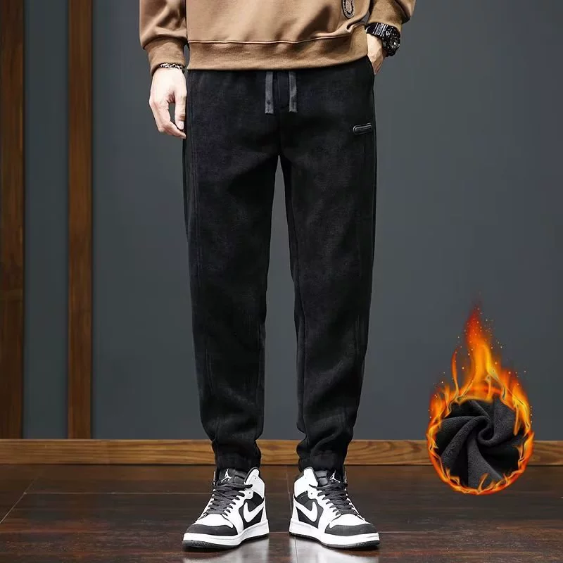Толстые зимние модные брендовые шаровары на флисовой подкладке, свободные осенне-зимние повседневные брюки-карго, мужские универсальные брюки