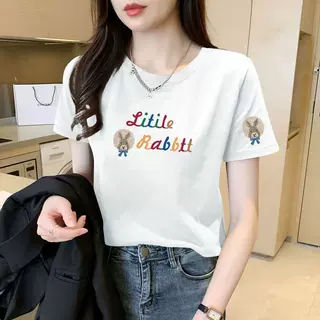 通勤时尚纯棉短袖夏季圆领t恤女装百搭爆款字母印花ins大码上衣服