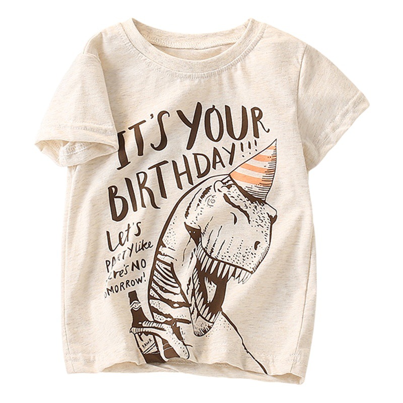 Camiseta para niños Verano de manga corta para niños Ropa infantil europea y americana nuevas letras de verano Camisa de algodón de dinosaurio Top moda