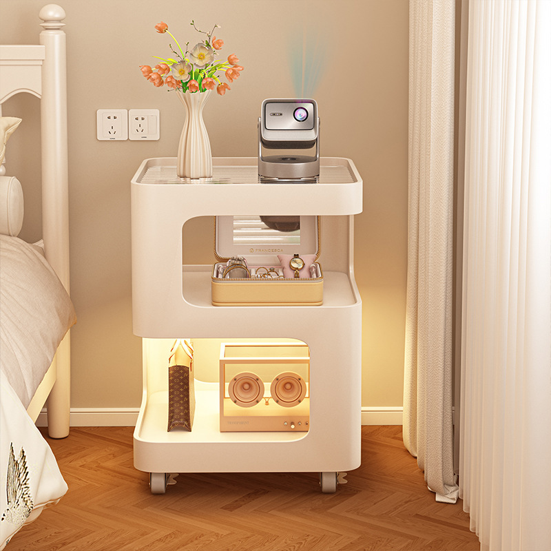 Mesita de noche, dormitorio doméstico, diseño de nicho, alternativas, herraje, arte en hierro, lado móvil creativo, estante de la cama