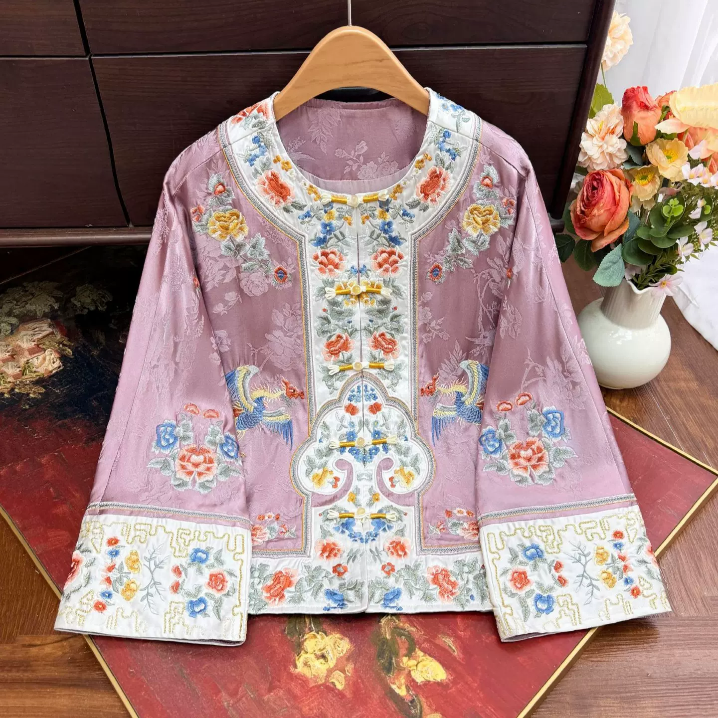 新中式重工刺绣改良唐装外套2025秋季新款圆领清新盘扣衬衫女上衣