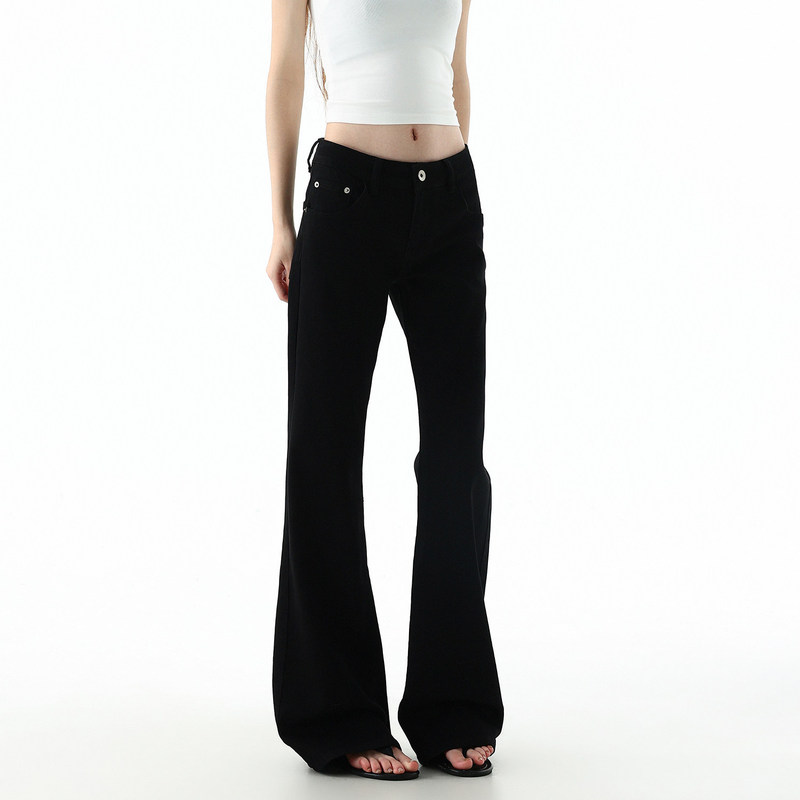 Black low-waist flared jeans for women, 2026 spring new style, loose, stretchy, slimming, hot girl bell-bottom pants Black low-waist flared jeans for women, 2026 spring new style, loose, stretchy, slimming, hot girl bell-bottom pants