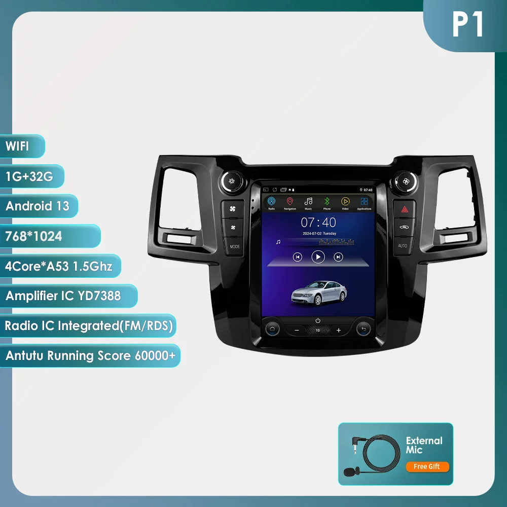 9.7 дюйма, подходит для Toyota Fortuner 2005–2014, вертикальный экран, Android большая экранная автомобильная навигация GPS