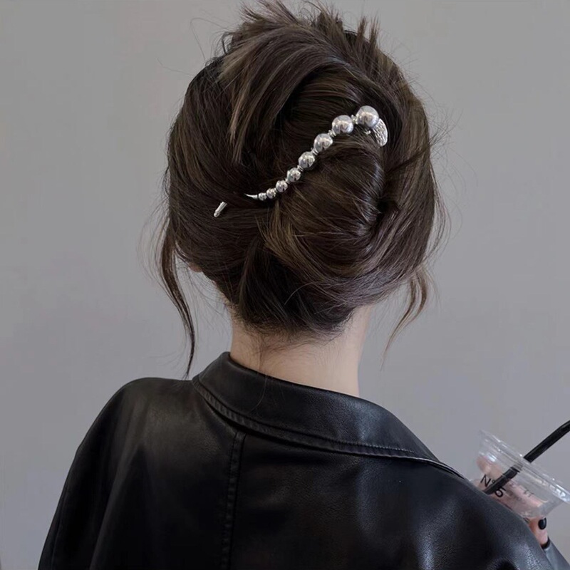 Zinc Alloy Hair Accessories Ins Cold Style Frog Clip Beads High-End Simple One-Word Clip Twist Clip Fashion a