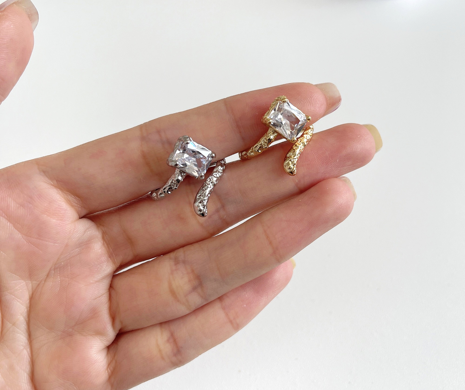 Fashion Square Copper Plating Inlay Artificial Diamond Open Ring 1 Piece