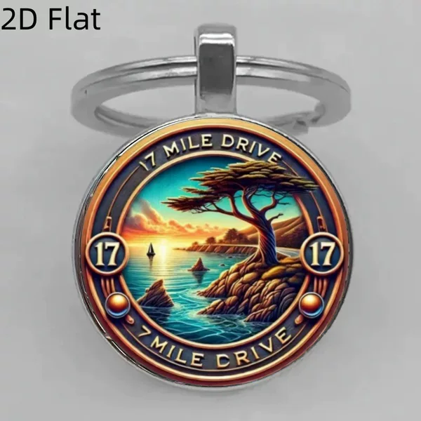 Cross-Border Scenery Series Hot-Selling Keychain Pendant New Accessories Metal Embossed Ring Keychain Gift