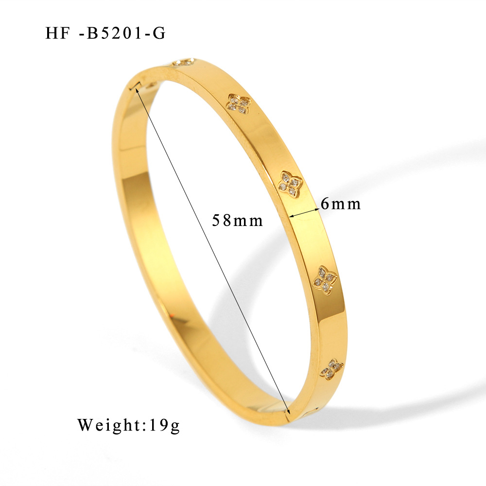 Ins estilo explosivo CNC diamante brillante flor de cuatro hojas flor de la suerte moda todo fósforo hebilla pulsera hecha a mano luz de lujo