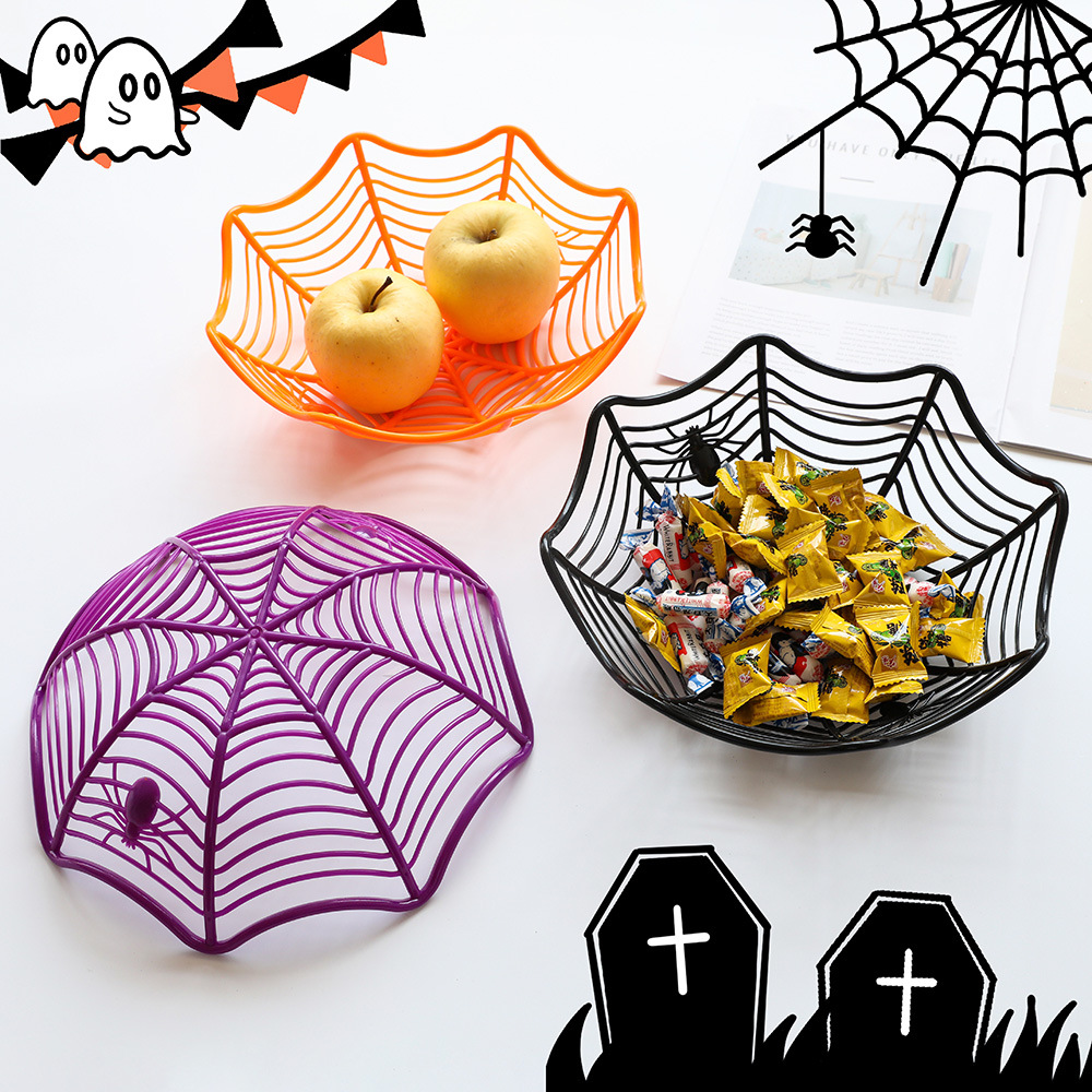 Cesta de frutas de araña de Halloween, bandeja de frutas de araña, esqueleto de araña, bandeja de caramelo, decoración de fiestas, props