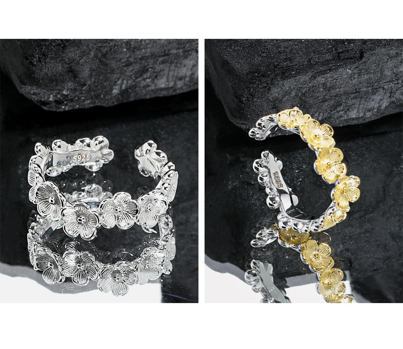 INS Style Flower Sterling Silver Plating Open Ring 1 Piece