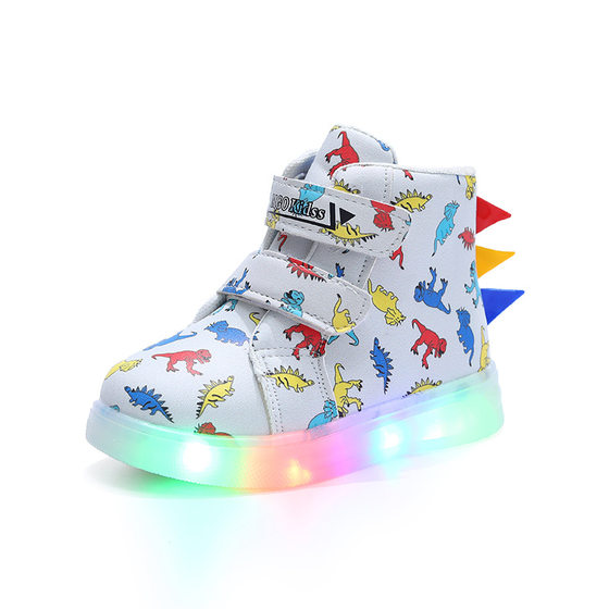 New Boots Girls Sports Shoes Leather Colorful Dinosaur Led Luminous Children's Shoes 1-6 Years Old Boys Sports Casual Shoes